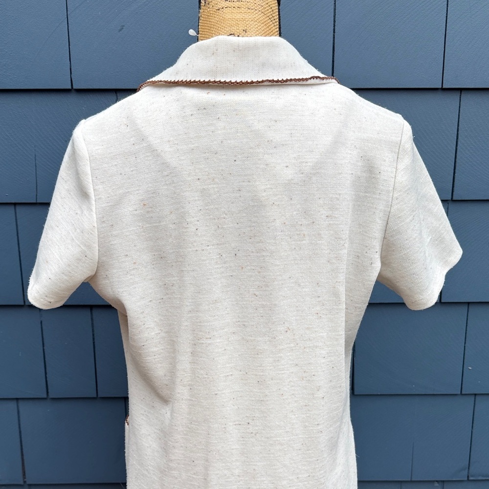 Vintage Cream Midi house Dress with brown accents speckled large 50’s - Picture 6 of 14